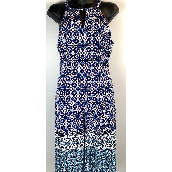 Wisp Sleeveless Halter Dress Blue Teal Patterned Women's 12 - Picture 1 of 7